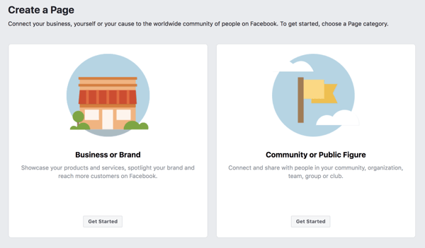 Selecting a Facebook business page clasification